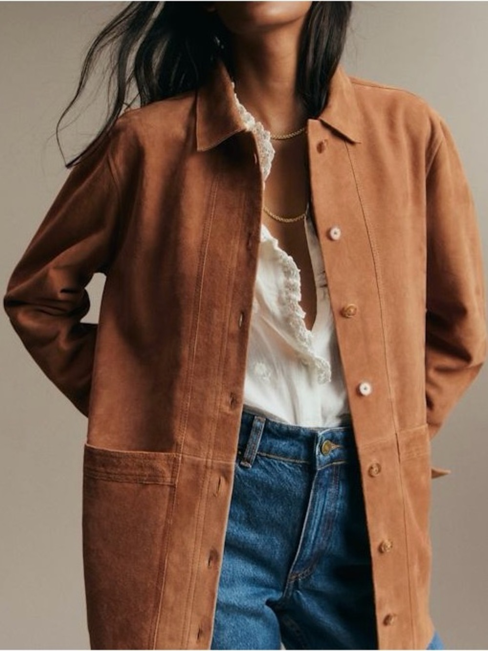Sezane Will Jacket in Camel Suede